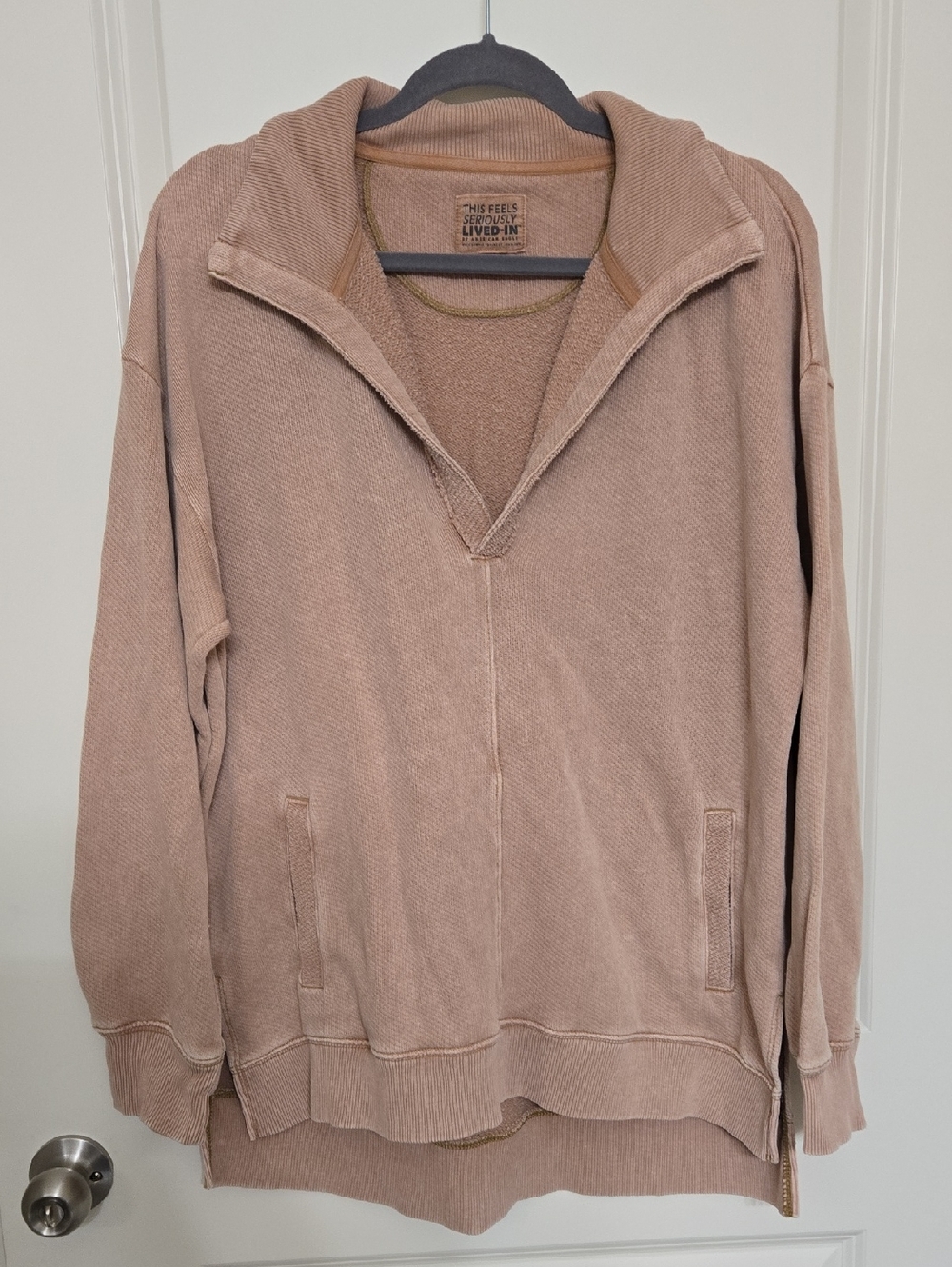 American Eagle Outfitters Ribbed Quarter-Pullover - Blush